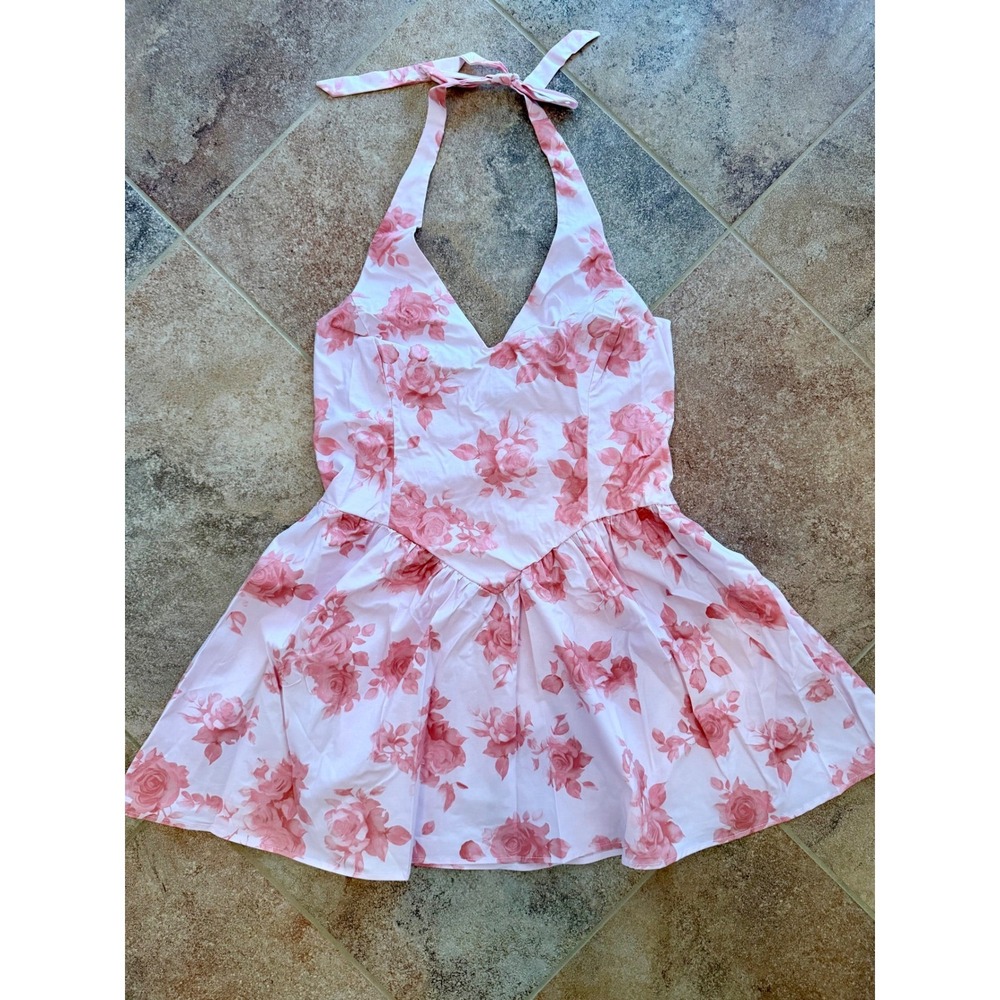Floral Halter Mini Sundress in Pink